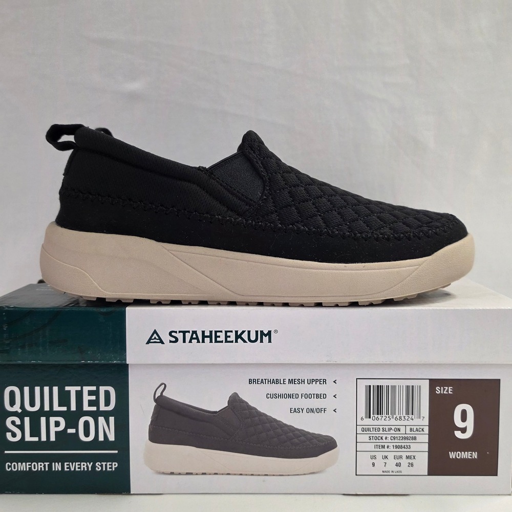 Staheekum Womens 9 Black Quilted Slip On Shoes Cushioned Comfort Walking New